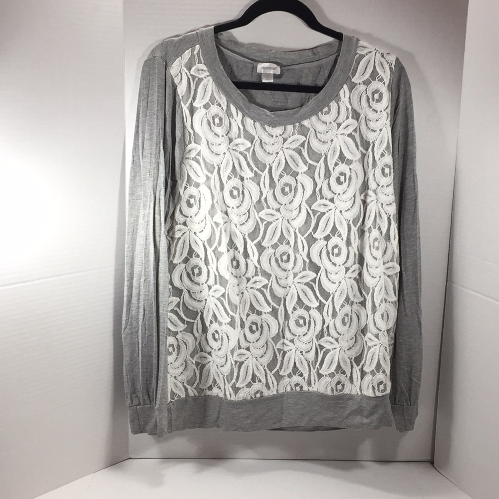 Avenue gray and off white knit pullover with lace